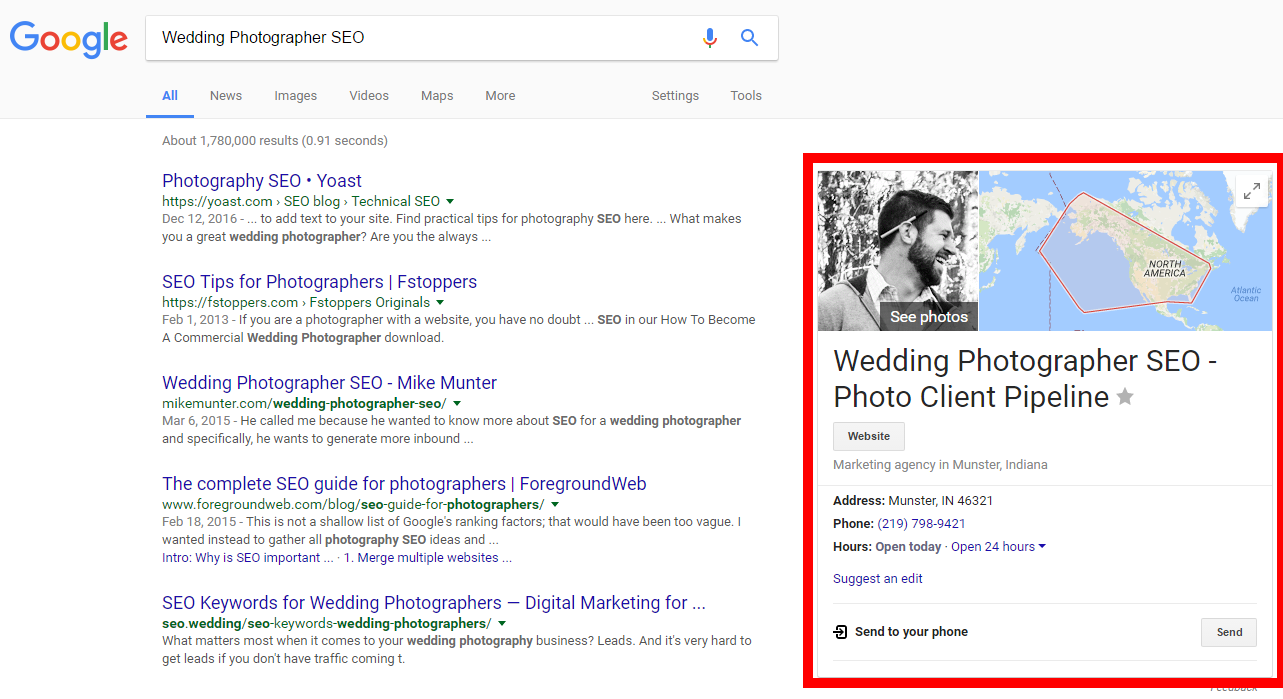 wedding photographer seo search google
