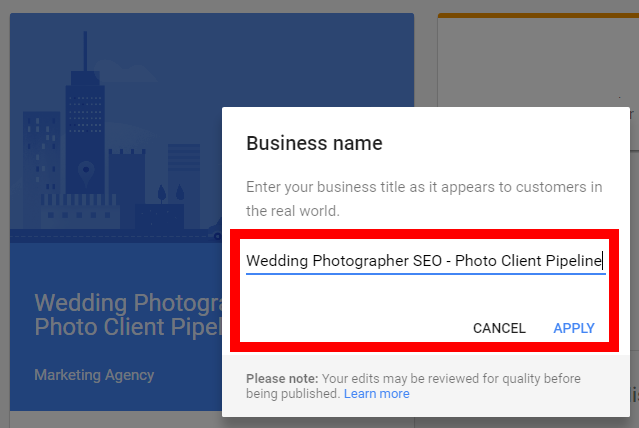 wedding photography seo edit google name